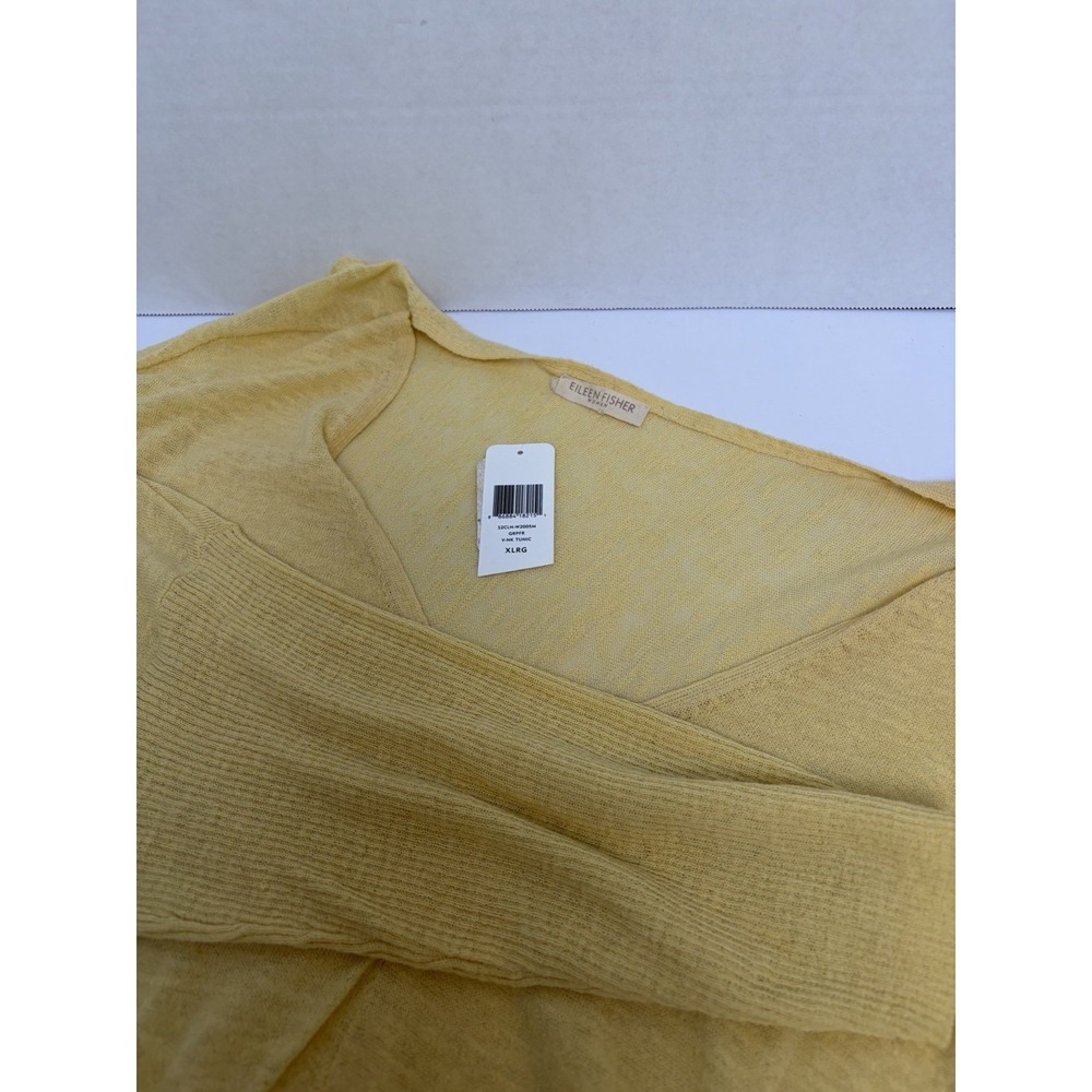 Eileen Fisher Woman NWT Grapefruit V-Neck Yellow Tunic Cotton Linen Size XL